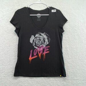 Life Is Good Womens Love T Shirt Size Small Rose Black V Neck Top Stitched